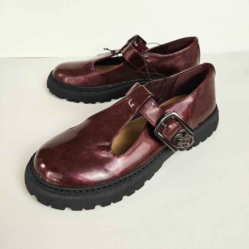 Daisy Fuentes Burgundy Patent Mary Jane Loafer Platform Shoes Girls Size 3